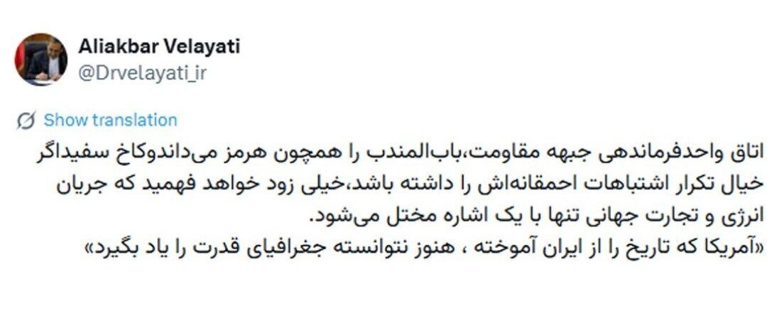 پاسخ ولایتی به تهدید ترامپ/ تنگه باب‌المندب را هم می‌بندیم