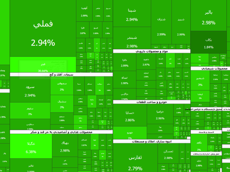 عملکرد نیمه بازار سهام امروز شنبه ۹ خرداد ۱۴۰۵؛ حتی یک نماد هم منفی نیست